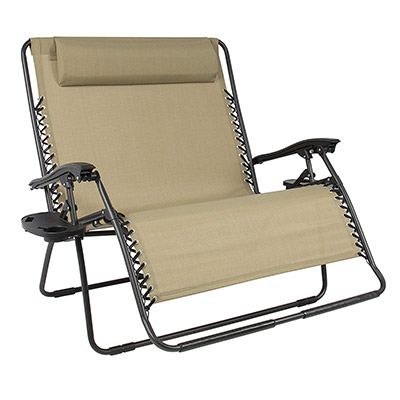3-Best-Choice-Products-2-Person-Double-Wide-Folding-Mesh-Zero-Gravity-Chair-with-Cup-Holders-Tan