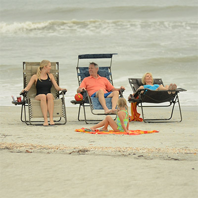 Bliss-Hammocks-Zero-Gravity-Chair-with-Canopy-and-Side-Tray-at-beach